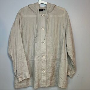 Premise Women's Linen Hooded Jacket Pockets Beige Plus Size 1X Fall Neutral